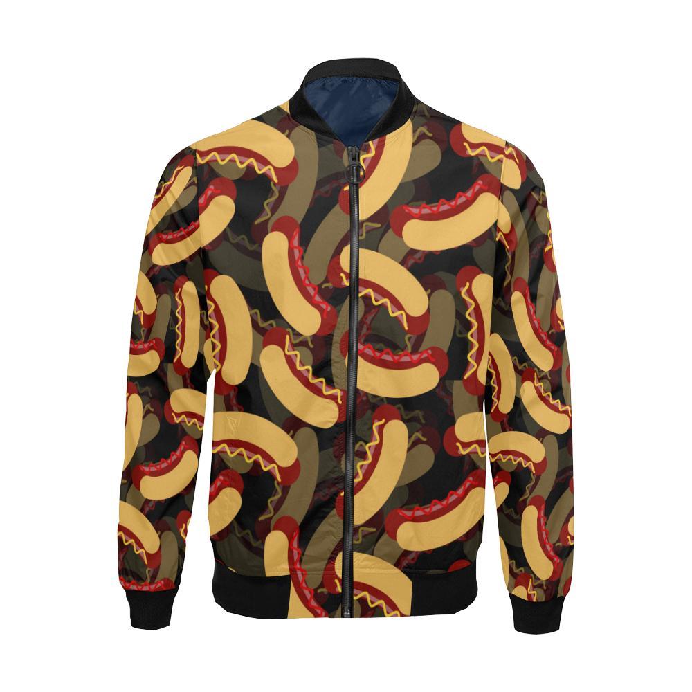 Black Hot Dog Pattern Print Men's Bomber Jacket-grizzshop