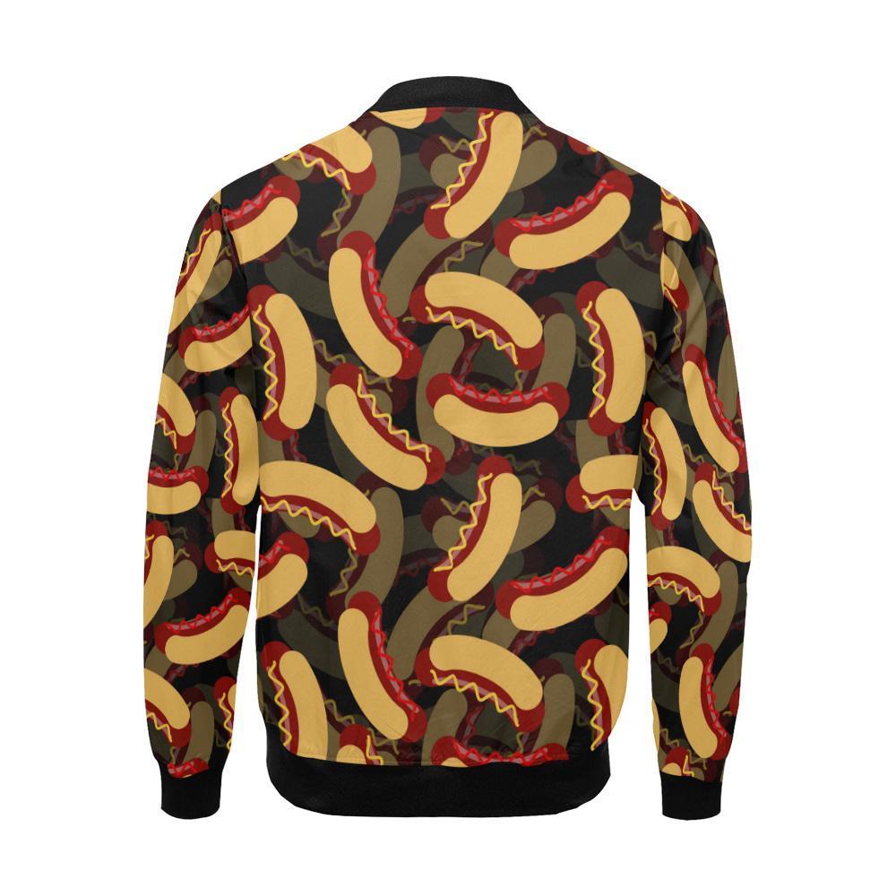 Black Hot Dog Pattern Print Men's Bomber Jacket-grizzshop