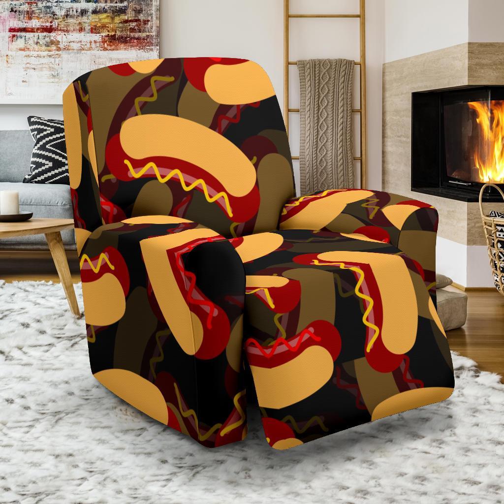 Black Hot Dog Pattern Print Recliner Cover-grizzshop