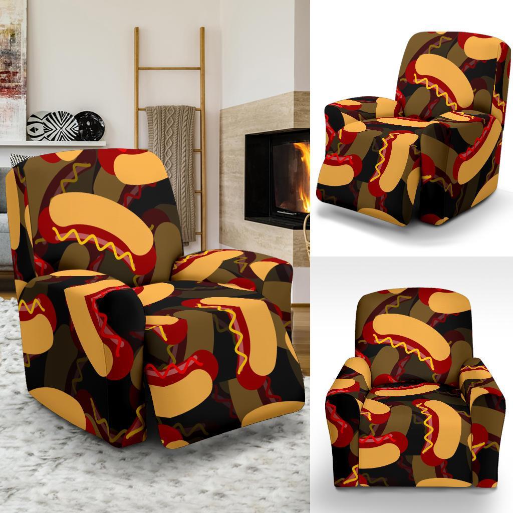 Black Hot Dog Pattern Print Recliner Cover-grizzshop