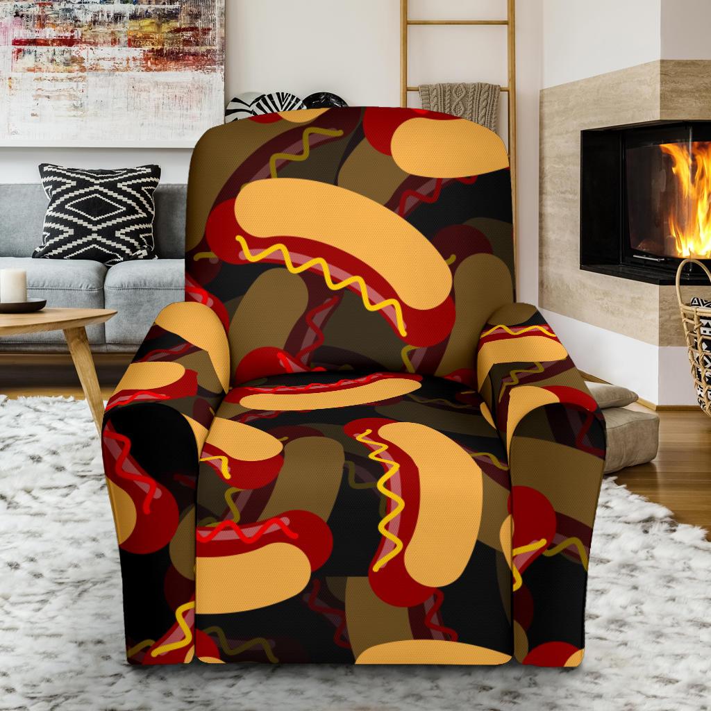 Black Hot Dog Pattern Print Recliner Cover-grizzshop