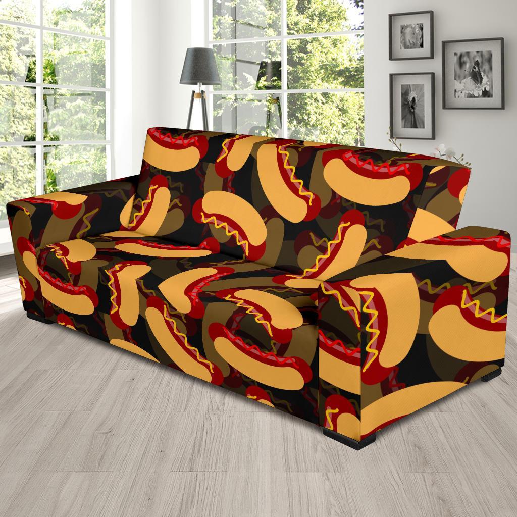 Black Hot Dog Pattern Print Sofa Covers-grizzshop