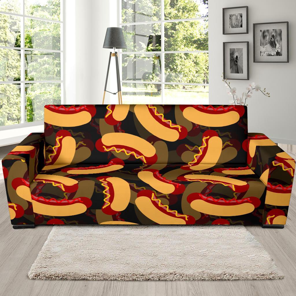 Black Hot Dog Pattern Print Sofa Covers-grizzshop