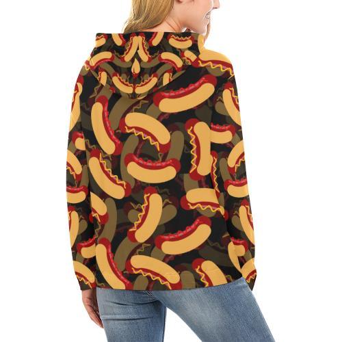 Black Hot Dog Pattern Print Women Pullover Hoodie-grizzshop