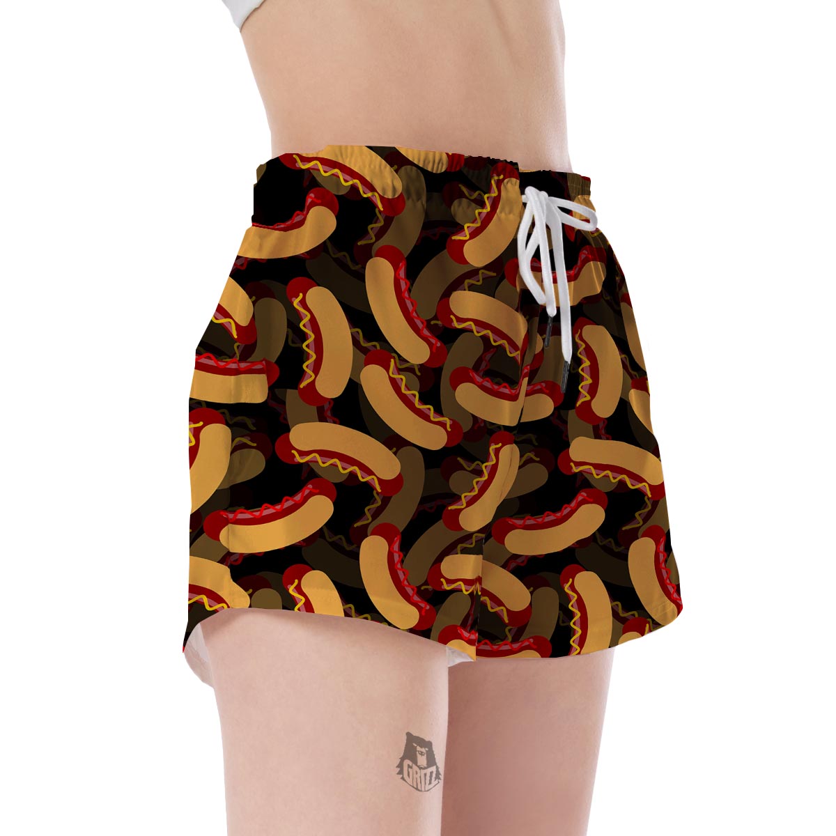 Black Hot Dog Pattern Print Women's Shorts-grizzshop