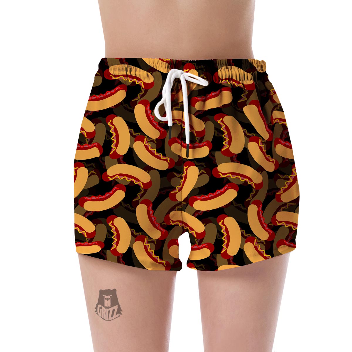 Black Hot Dog Pattern Print Women's Shorts-grizzshop
