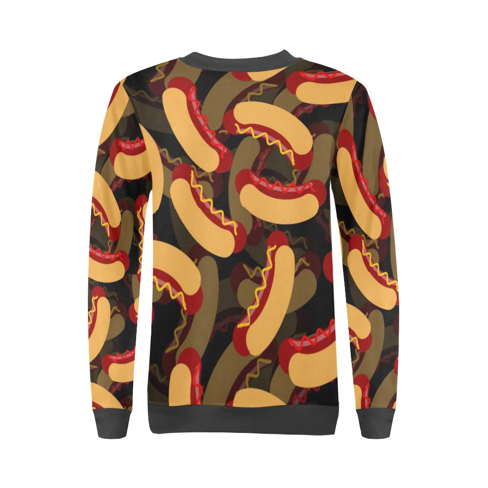 Black Hot Dog Pattern Print Women's Sweatshirt-grizzshop