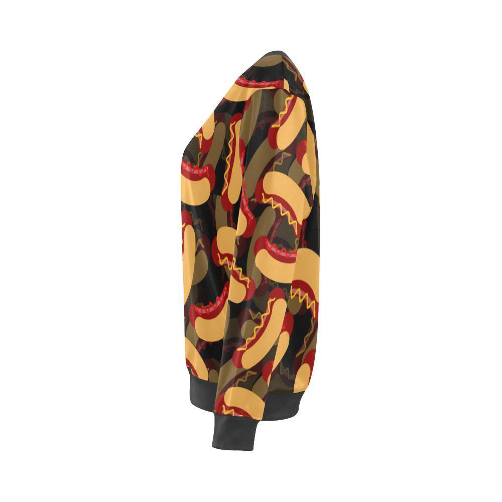 Black Hot Dog Pattern Print Women's Sweatshirt-grizzshop