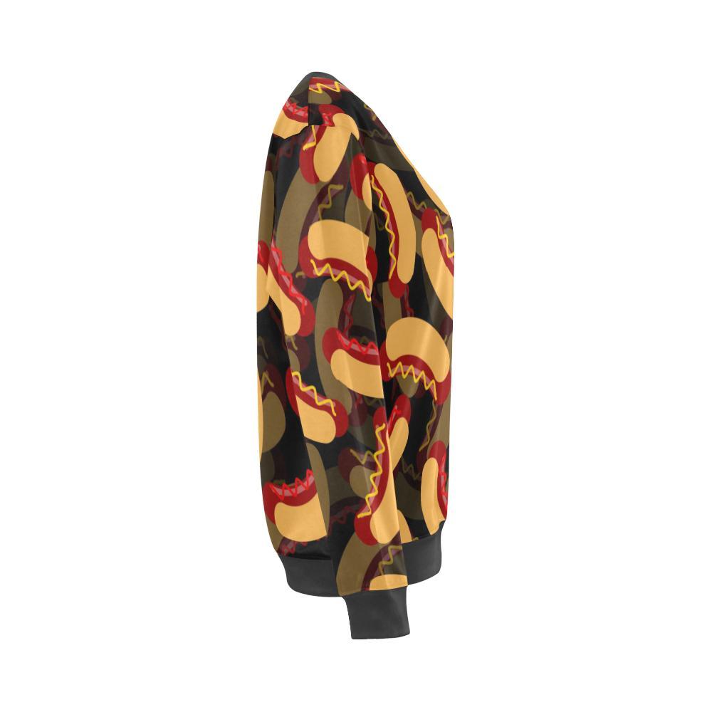 Black Hot Dog Pattern Print Women's Sweatshirt-grizzshop