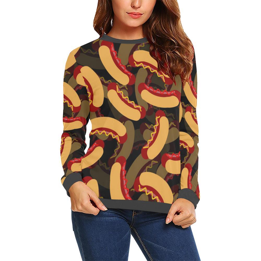 Black Hot Dog Pattern Print Women's Sweatshirt-grizzshop