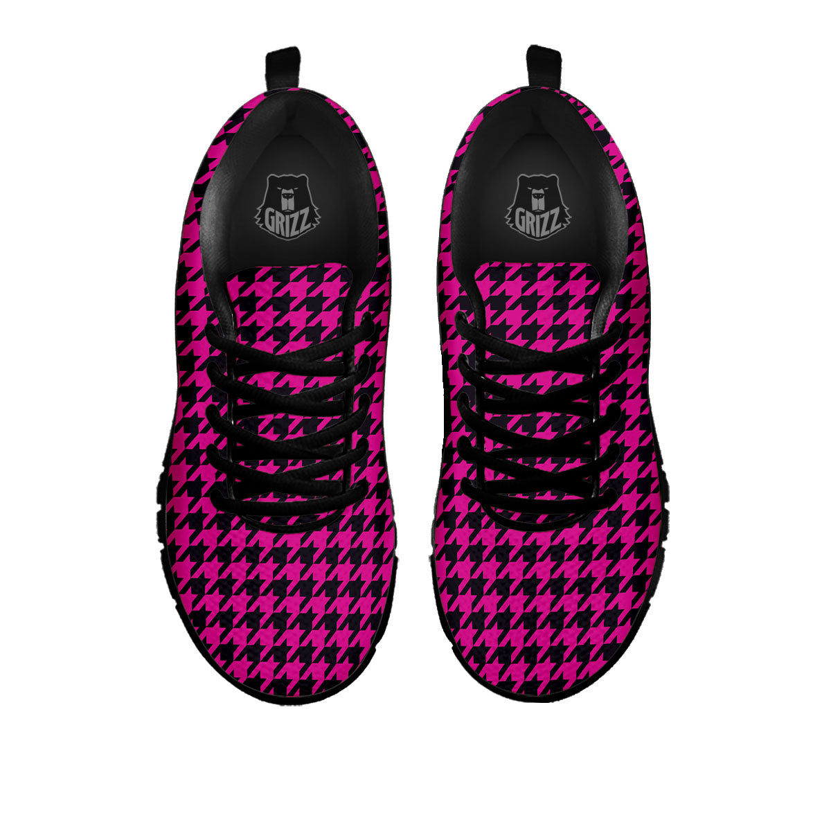 Black Houndstooth And Hot Pink Print Black Sneaker-grizzshop