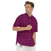 Black Houndstooth And Hot Pink Print Men's Short Sleeve Shirts-grizzshop