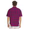 Black Houndstooth And Hot Pink Print Men's Short Sleeve Shirts-grizzshop