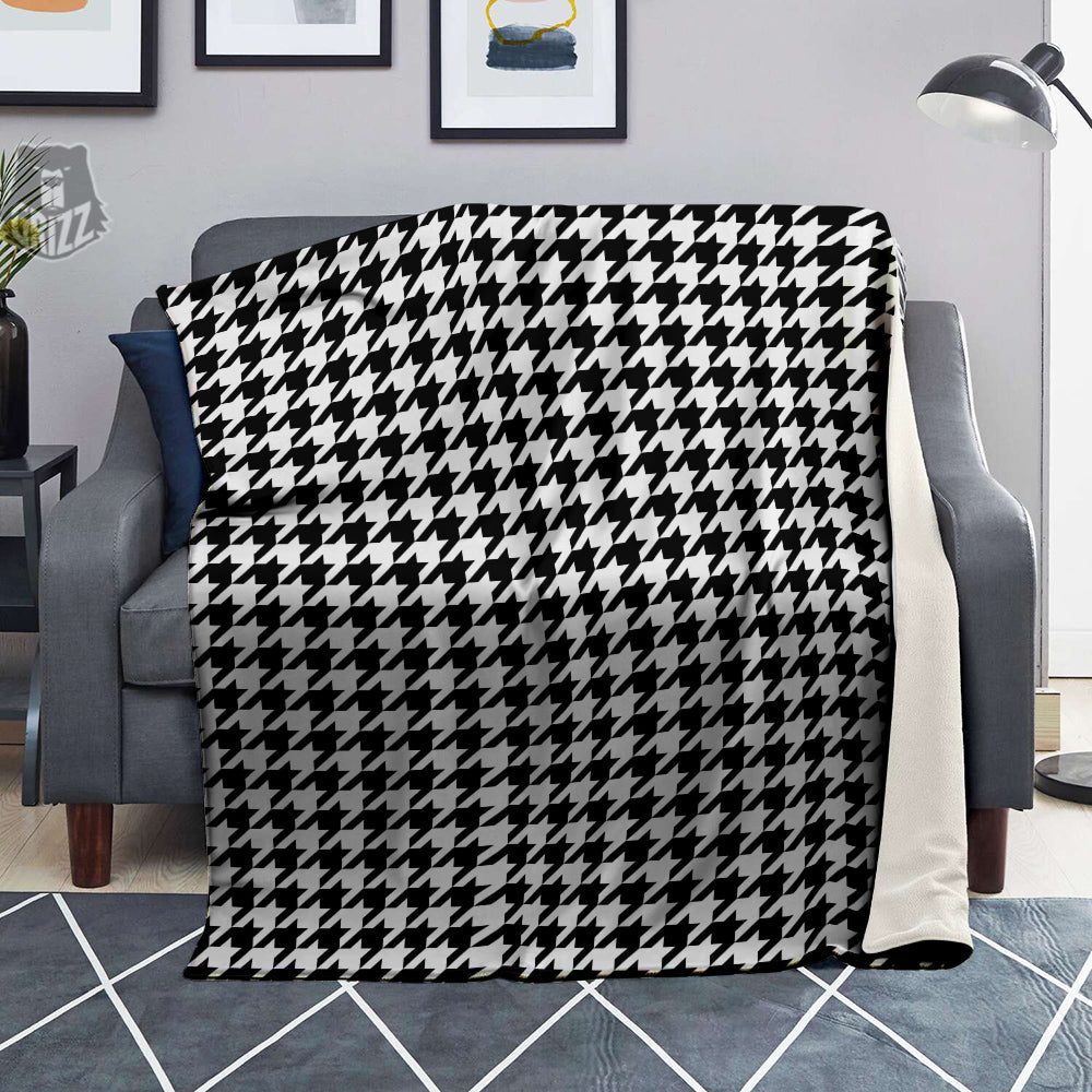 Black Houndstooth Print Blanket-grizzshop