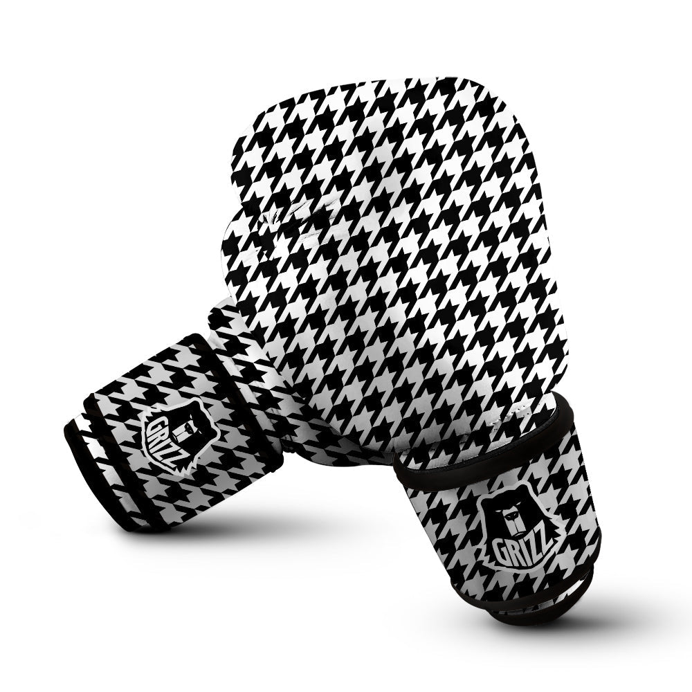 Black Houndstooth Print Boxing Gloves-grizzshop