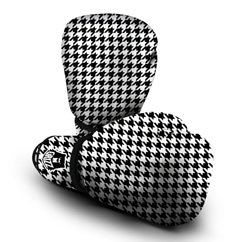 Black Houndstooth Print Boxing Gloves-grizzshop