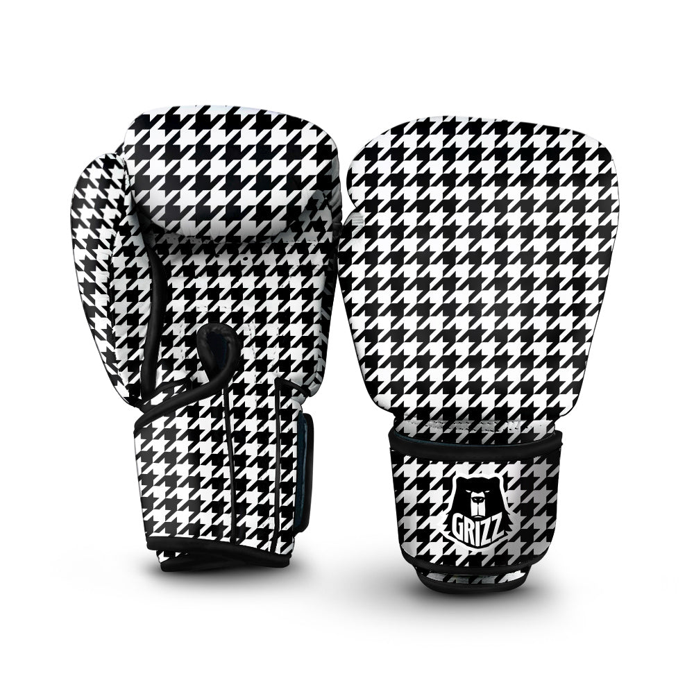 Black Houndstooth Print Boxing Gloves-grizzshop