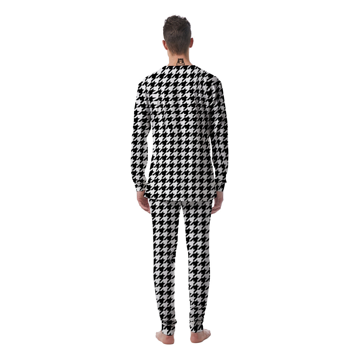 Black Houndstooth Print Men's Pajamas-grizzshop