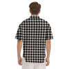 Black Houndstooth Print Men's Short Sleeve Shirts-grizzshop