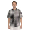 Black Houndstooth Print Men's Short Sleeve Shirts-grizzshop