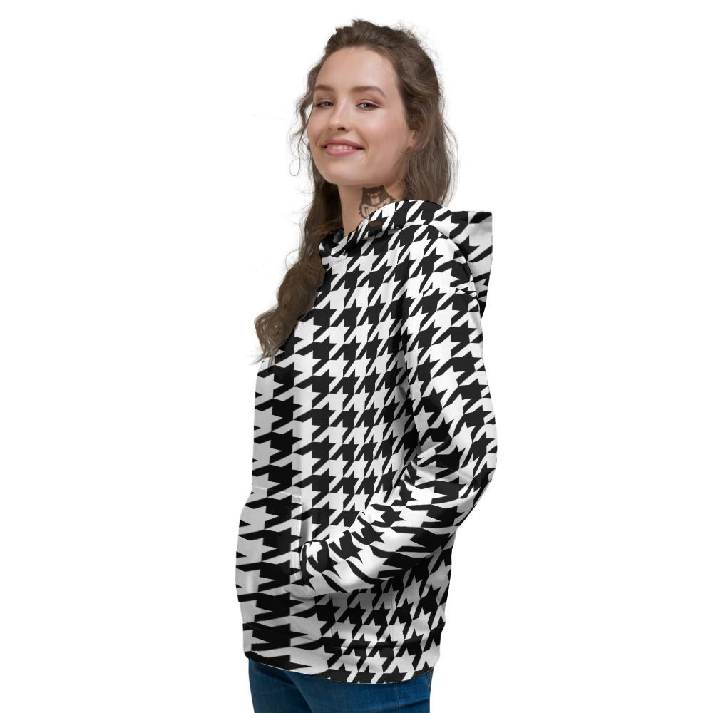 Black Houndstooth Print Women's Hoodie-grizzshop