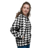 Black Houndstooth Print Women's Hoodie-grizzshop