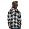 Black Houndstooth Print Women's Hoodie-grizzshop