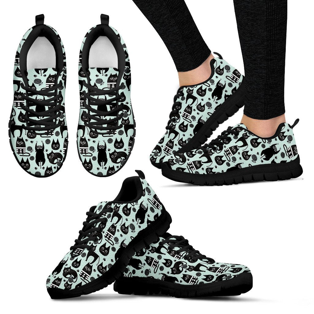 Black Kitten Cat Pattern Print Black Sneaker Shoes For Men Women-grizzshop