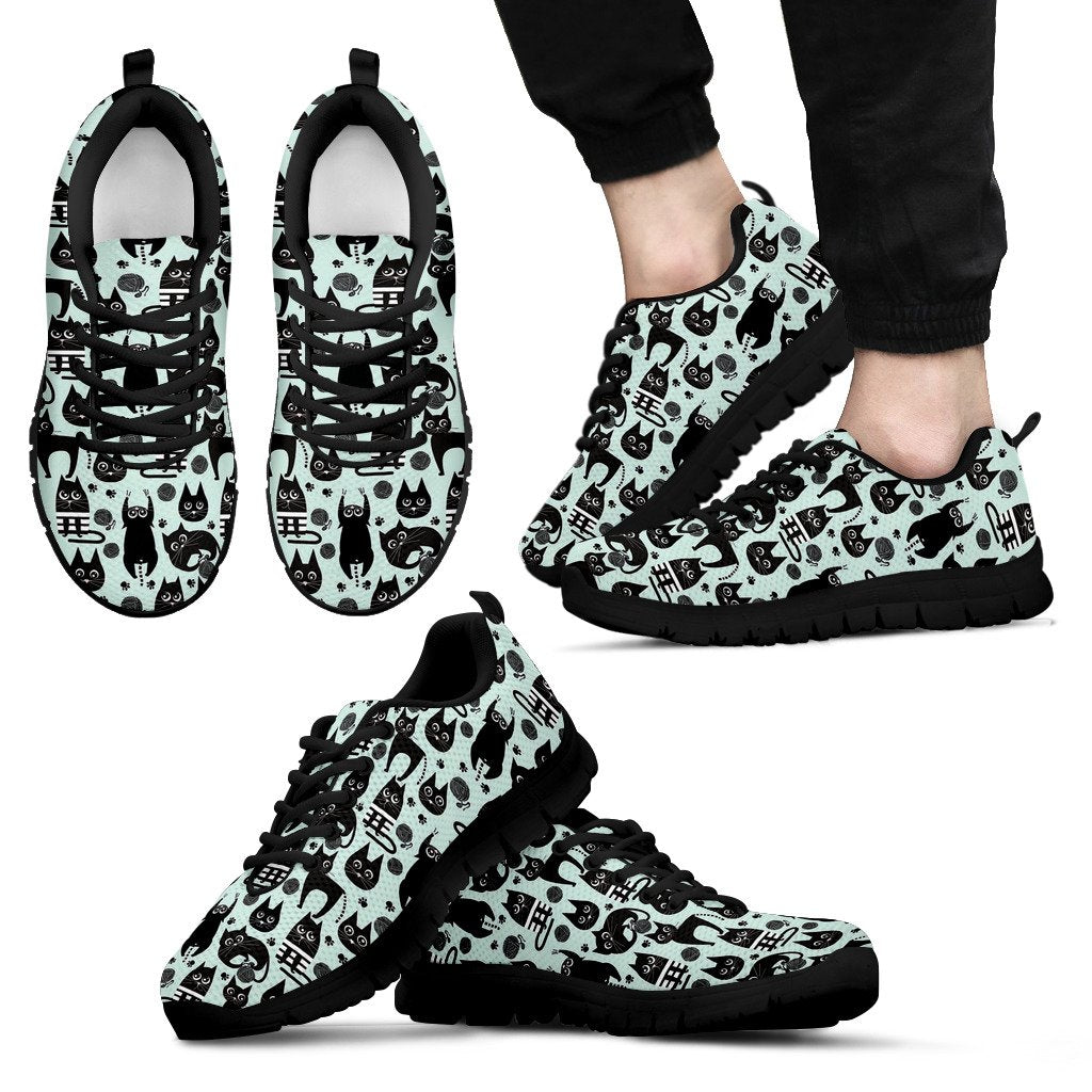 Black Kitten Cat Pattern Print Black Sneaker Shoes For Men Women-grizzshop