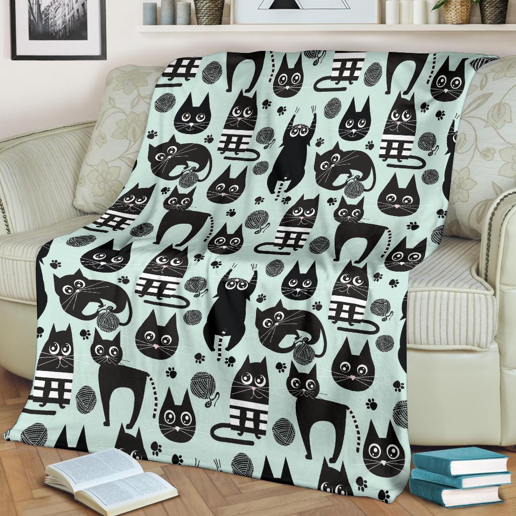 Black Kitten Cat Pattern Print Blanket-grizzshop