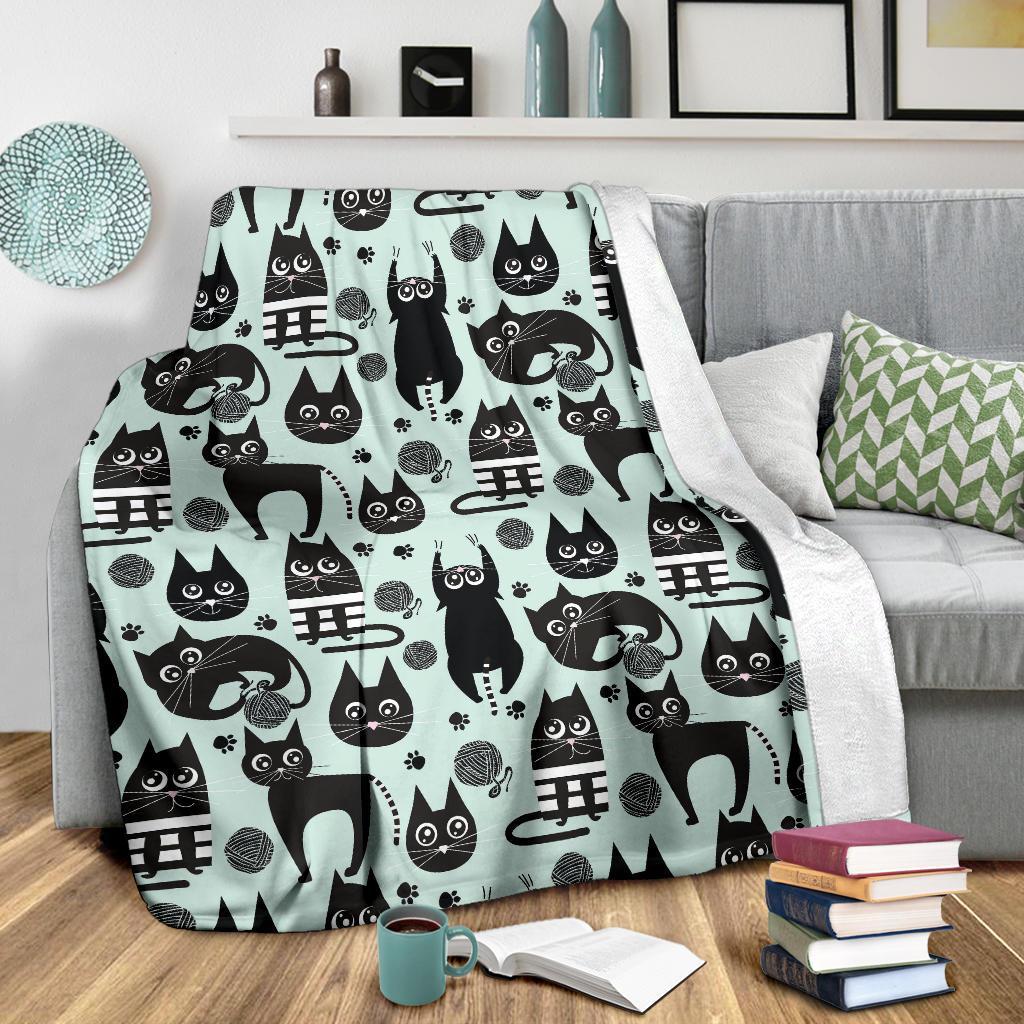 Black Kitten Cat Pattern Print Blanket-grizzshop