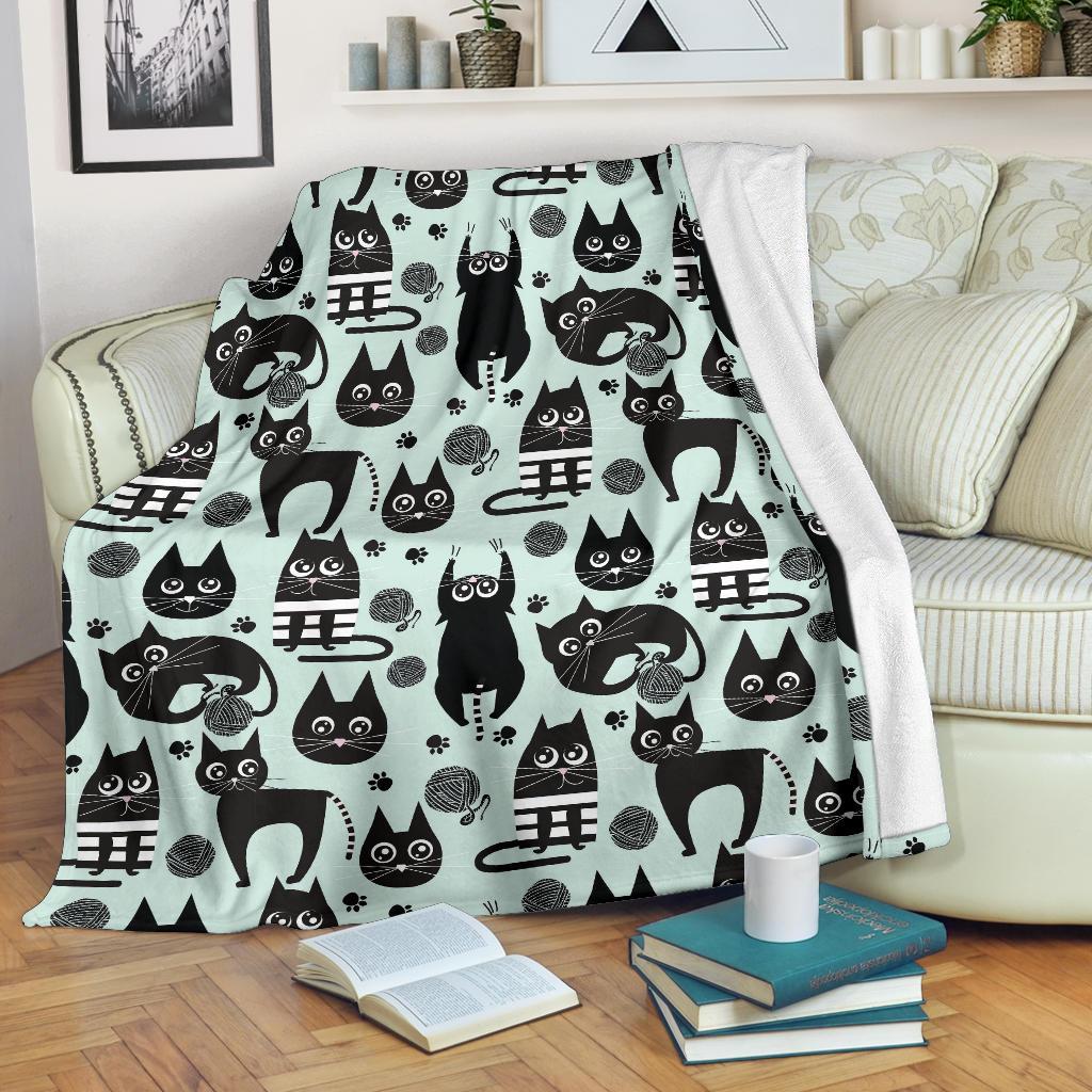 Black Kitten Cat Pattern Print Blanket-grizzshop