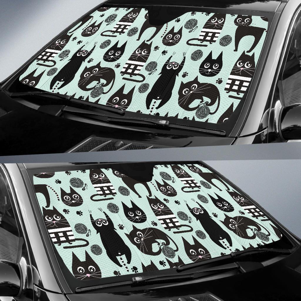 Black Kitten Cat Pattern Print Car Sun Shade-grizzshop