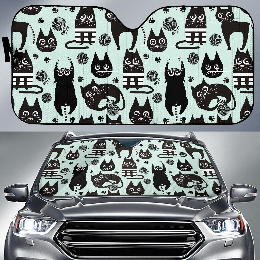 Black Kitten Cat Pattern Print Car Sun Shade-grizzshop