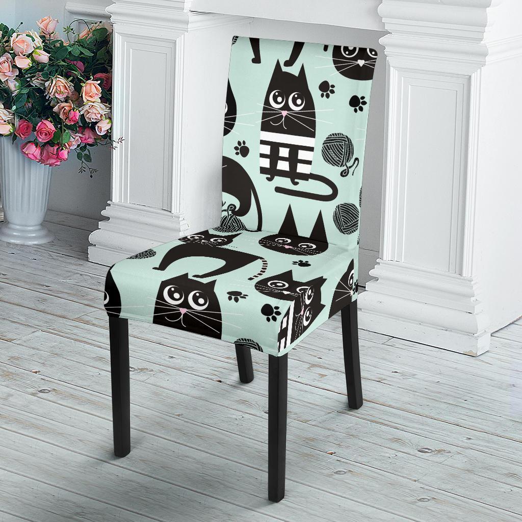 Black Kitten Cat Pattern Print Chair Cover-grizzshop