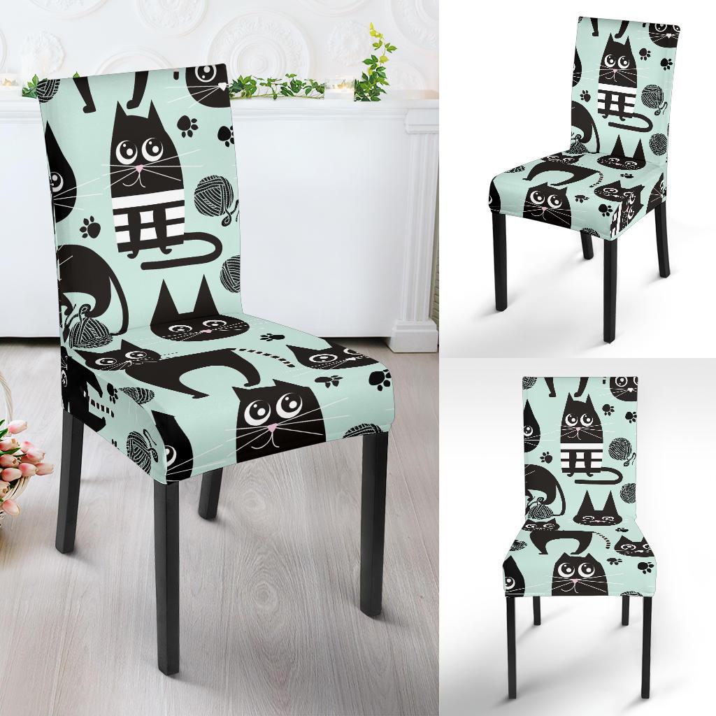 Black Kitten Cat Pattern Print Chair Cover-grizzshop