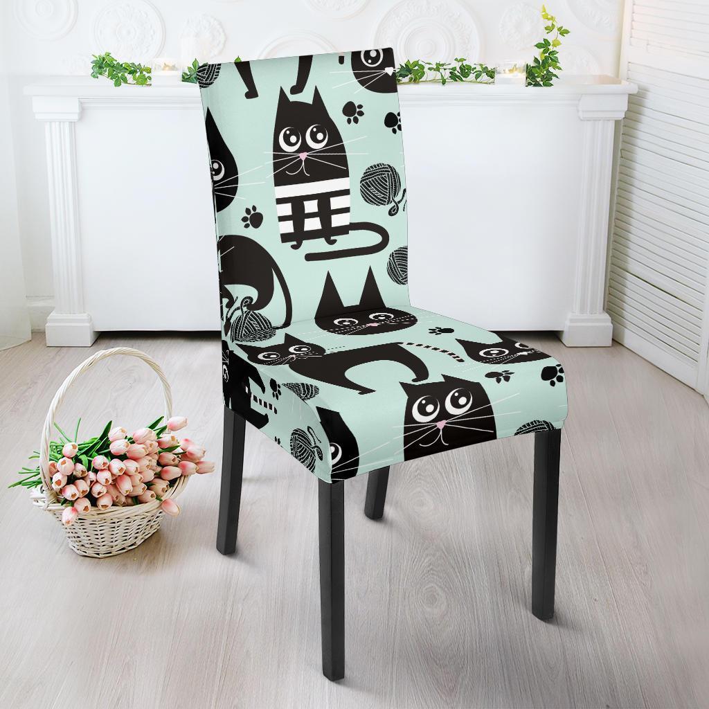 Black Kitten Cat Pattern Print Chair Cover-grizzshop