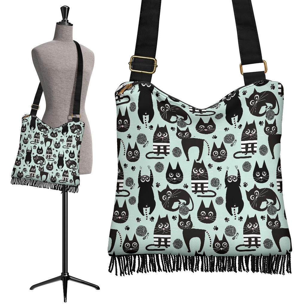 Black Kitten Cat Pattern Print Crossbody Bags-grizzshop