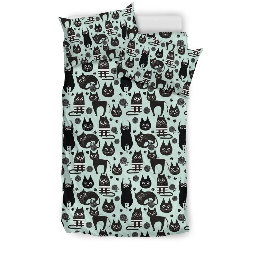 Black Kitten Cat Pattern Print Duvet Cover Bedding Set-grizzshop