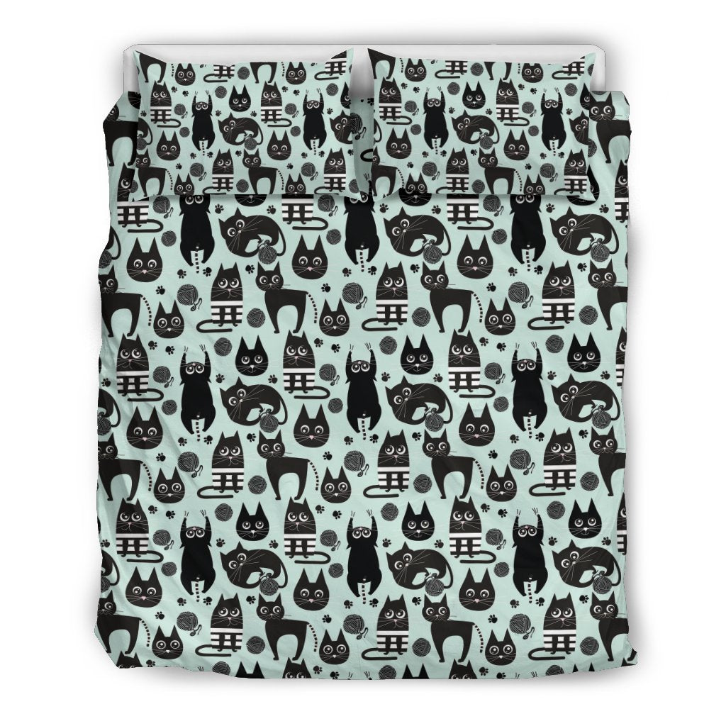 Black Kitten Cat Pattern Print Duvet Cover Bedding Set-grizzshop