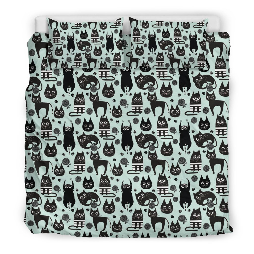 Black Kitten Cat Pattern Print Duvet Cover Bedding Set-grizzshop