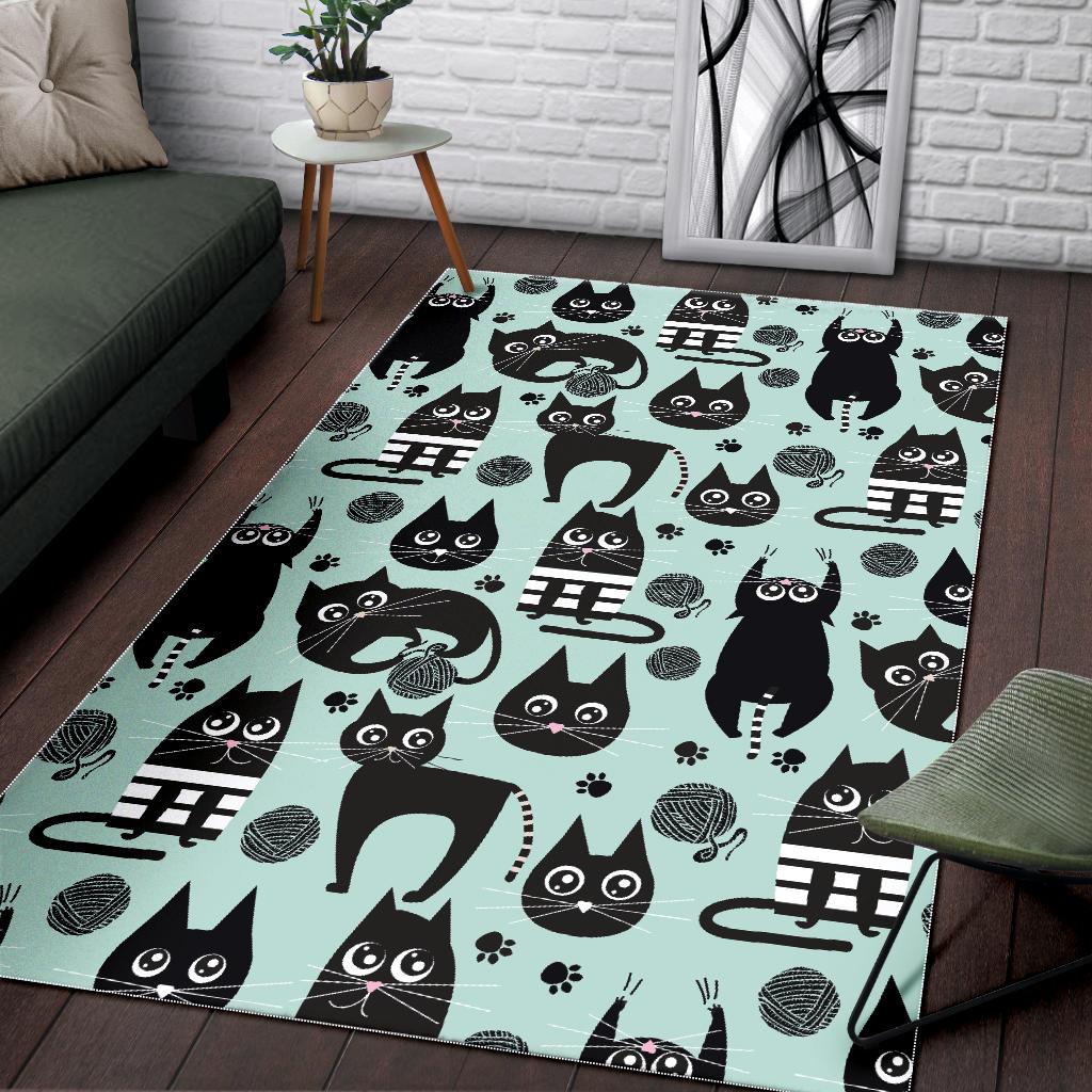 Black Kitten Cat Pattern Print Floor Mat-grizzshop