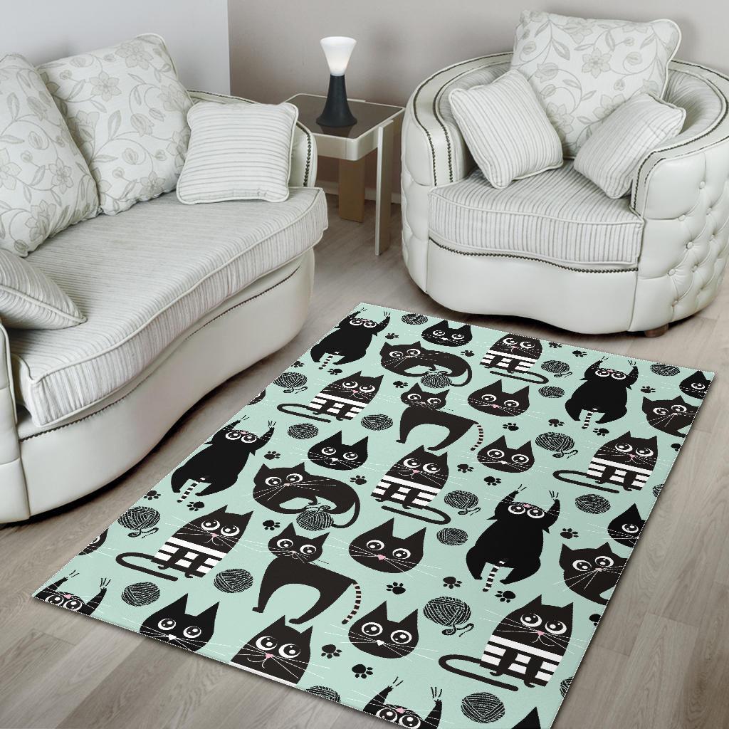 Black Kitten Cat Pattern Print Floor Mat-grizzshop