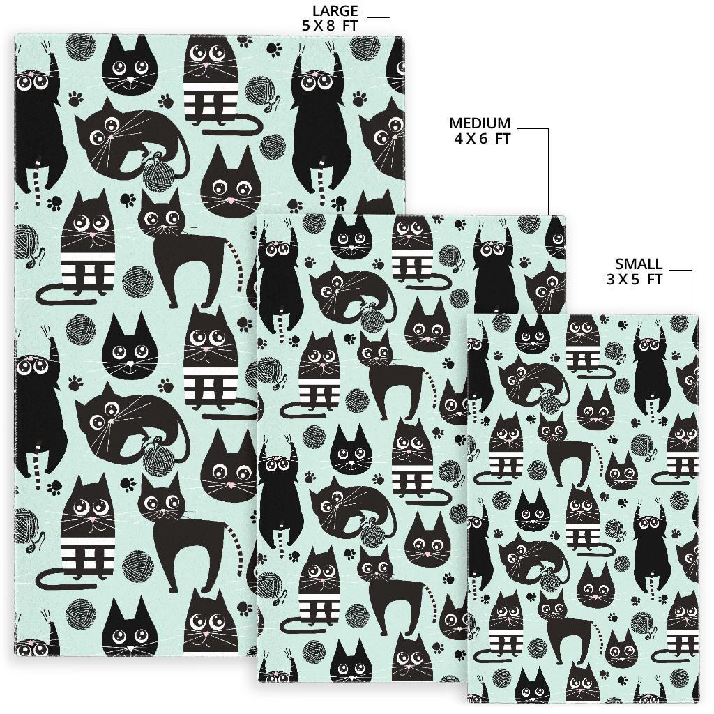 Black Kitten Cat Pattern Print Floor Mat-grizzshop