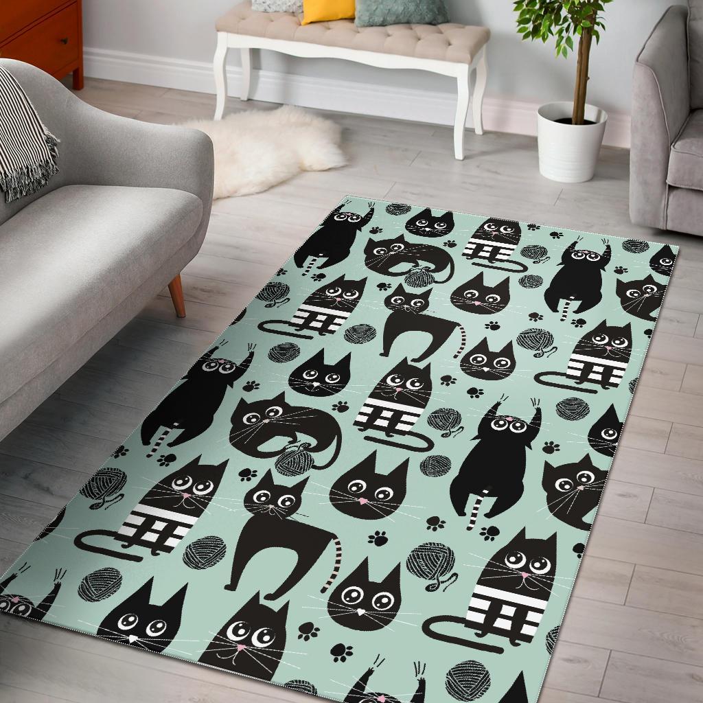 Black Kitten Cat Pattern Print Floor Mat-grizzshop