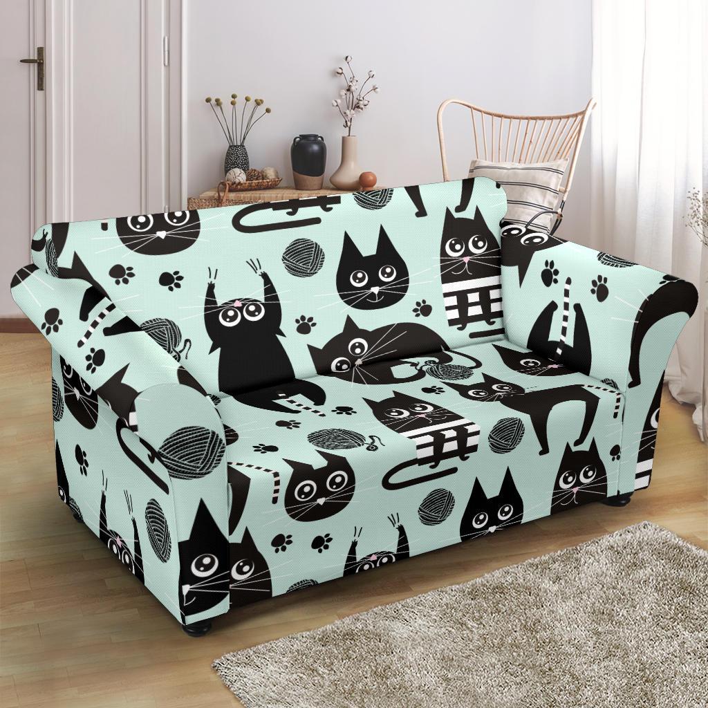 Black Kitten Cat Pattern Print Loveseat Cover-grizzshop