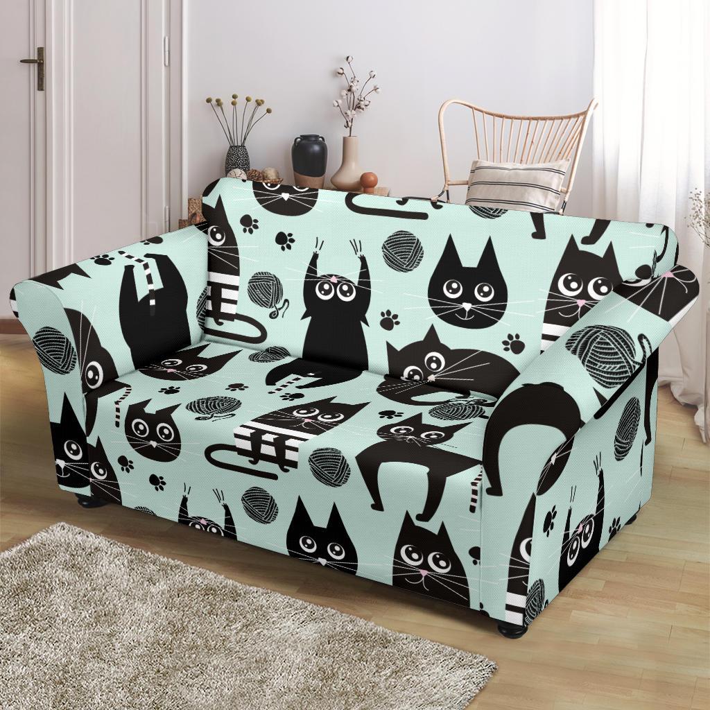 Black Kitten Cat Pattern Print Loveseat Cover-grizzshop