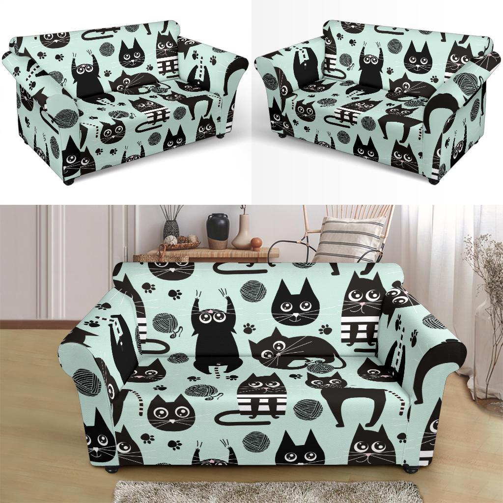 Black Kitten Cat Pattern Print Loveseat Cover-grizzshop