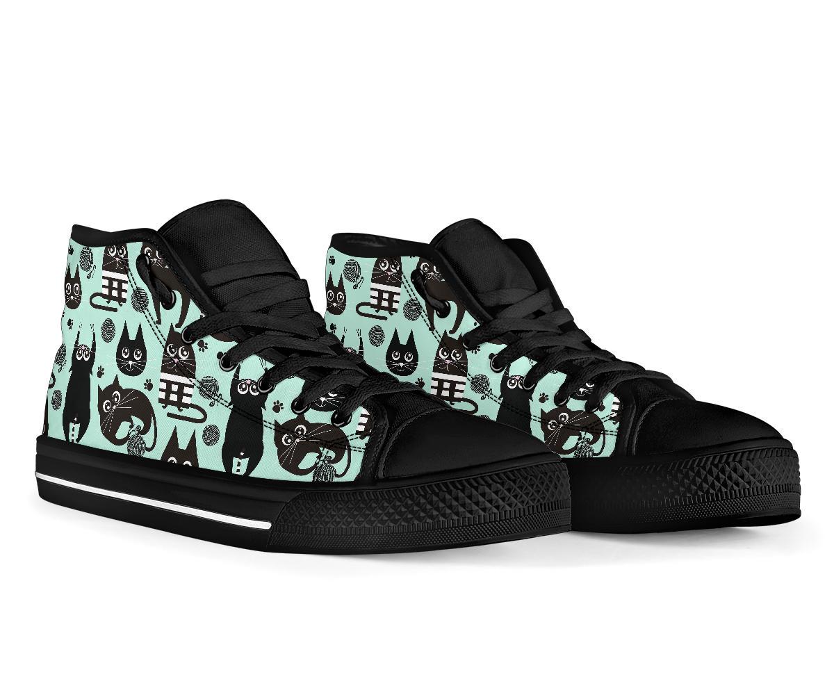 Black Kitten Cat Pattern Print Men Women's High Top Shoes-grizzshop