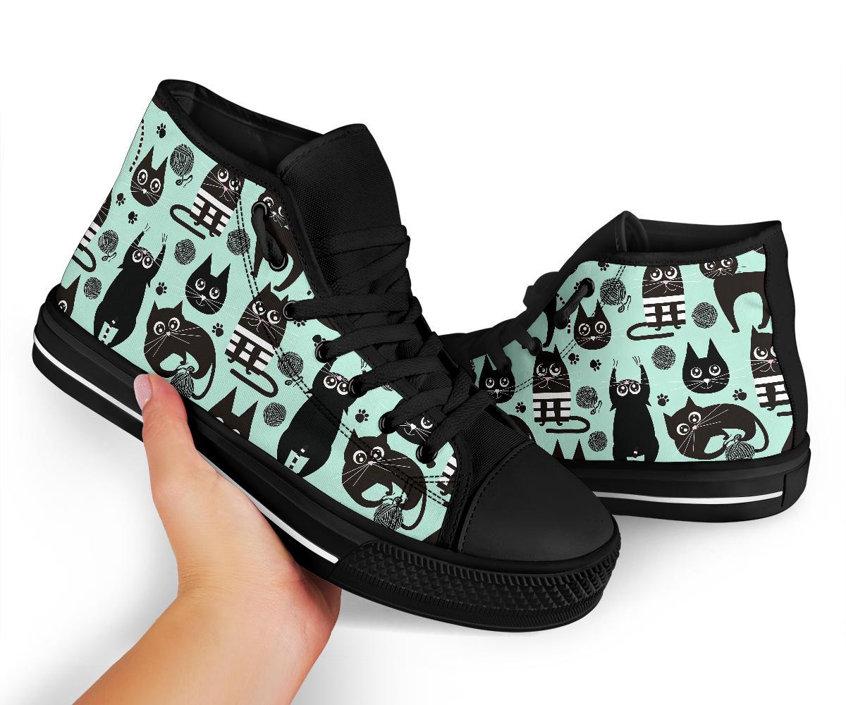 Black Kitten Cat Pattern Print Men Women's High Top Shoes-grizzshop